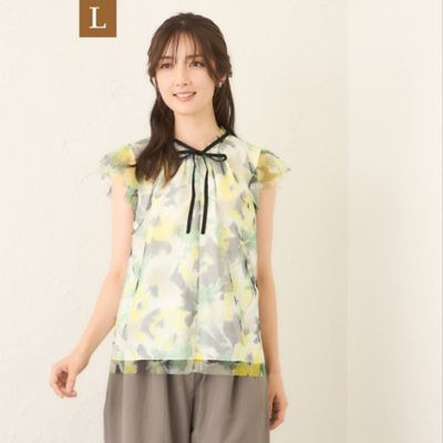 ＜TO BE CHIC L (Women/大きいサイズ)＞【Ｌ】ぼかしフラワー　リボンブラウス（Ｗ７Ｍ０３６１１＿＿）