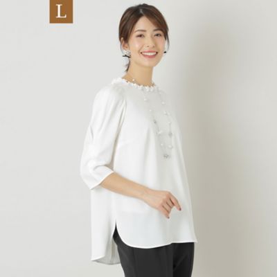 ＜TO BE CHIC L (Women/大きいサイズ)＞【Ｌ】バックサテンアムンゼン　ノーカラーブラウス（Ｗ７Ｍ０４３３０＿＿）