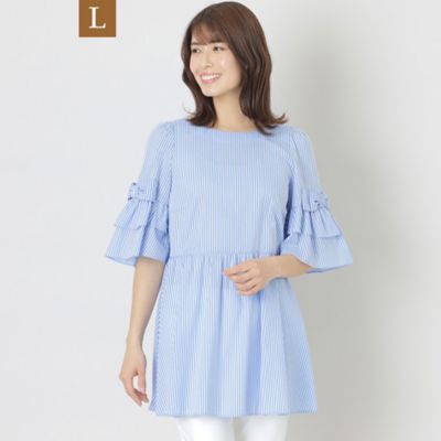 ＜TO BE CHIC L (Women/大きいサイズ)＞【Ｌ】カラミストライプ　チュニックブラウス（Ｗ７Ｍ０５３２１＿＿）