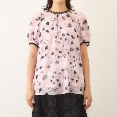 シャルマントサック　フラワーブラウス シルクコットン フラワー柄フリルブラウス（シャツ & ブラウス