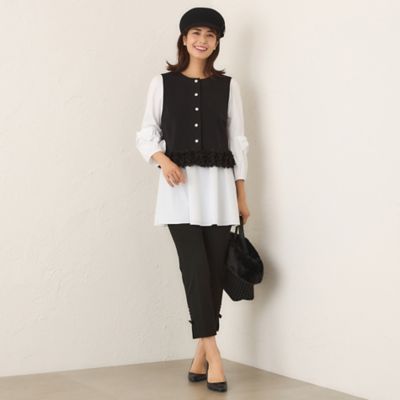 大きいサイズ！TO BE CHIC リボン　袖シフォン　チュニックブラウス 大きいサイズ！TO BE CHIC リボン袖シフォンチュニックブラウス