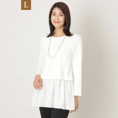 ＜TO BE CHIC L (Women/大きいサイズ)＞【Ｌ】ファンシーニットコンビ　チュニックブラウス（Ｗ７Ｍ１３４６２＿＿）