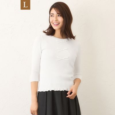 ＜TO BE CHIC L (Women/大きいサイズ)＞【Ｌ】ビジュー＆リボン　ニット（Ｗ７Ｎ０３６３３＿＿）