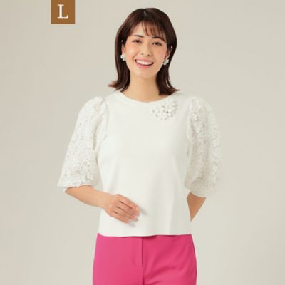 ＜TO BE CHIC L (Women/大きいサイズ)＞【Ｌ】ケミカルレースコンビ　ニットプルオーバー（Ｗ７Ｎ０６１３１＿＿）