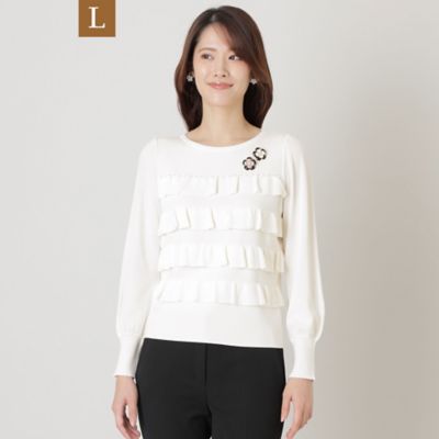 ＜TO BE CHIC L (Women/大きいサイズ)＞【Ｌ】レーヨンナイロンフリル　ニットプルオーバー（Ｗ７Ｎ０７２４４＿＿）