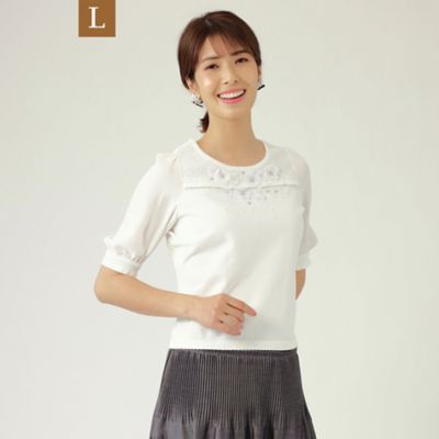 ＜TO BE CHIC L (Women/大きいサイズ)＞【Ｌ】フラワーモチーフ　ニットプルオーバー（Ｗ７Ｎ０９１３８＿＿）