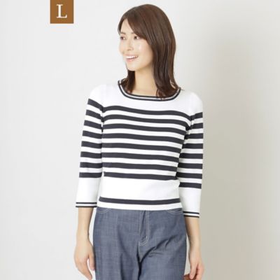 ＜TO BE CHIC L (Women/大きいサイズ)＞【Ｌ】レーヨンナイロンボーダースクエアネック　ニットプルオーバー（Ｗ７Ｎ０９３３２＿＿）
