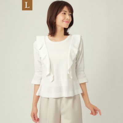 ＜TO BE CHIC L (Women/大きいサイズ)＞【Ｌ】コットンポリエステルフリル　ニットプルオーバー（Ｗ７Ｎ１１１５０＿＿）