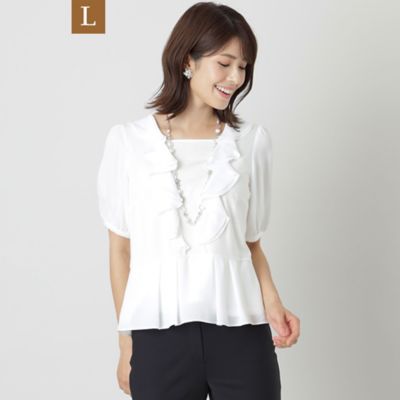 ＜TO BE CHIC L (Women/大きいサイズ)＞【Ｌ】レーヨンコットンスムース　シフォンコンビカットソー（Ｗ７Ｐ０１２１５＿＿）