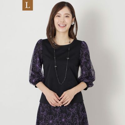 ＜TO BE CHIC L (Women/大きいサイズ)＞【Ｌ】ラインフラワーチュール刺しゅう　カットソー（Ｗ７Ｐ０４２１０＿＿）