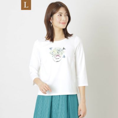 ＜TO BE CHIC L (Women/大きいサイズ)＞【Ｌ】コットンポンチ　モチーフカットソー（Ｗ７Ｐ０６３３３＿＿）