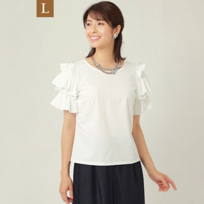 ＜TO BE CHIC L (Women/大きいサイズ)＞【Ｌ】プレーティング天竺　デザインスリーブカットソー（Ｗ７Ｐ１０１５４＿＿）