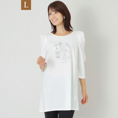＜TO BE CHIC L (Women/大きいサイズ)＞【Ｌ】ハイゲージポンチ　モチーフカットソーチュニック（Ｗ７Ｐ１０２６２＿＿）