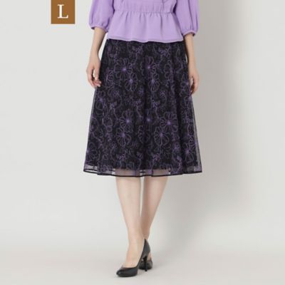＜TO BE CHIC L (Women/大きいサイズ)＞【Ｌ】ラインフラワーチュール刺しゅう　スカート（Ｗ７Ｓ０１２１０＿＿）