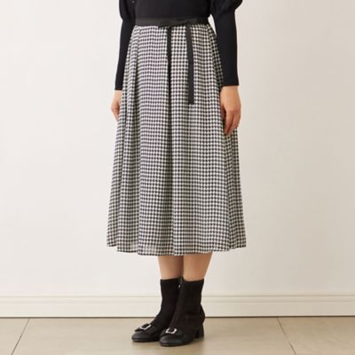 【美品】エムズグレイシー 千鳥格子柄 ライン入りタックスカート Lサイズ相当 L】ジョーゼット千鳥 タックスカート（W7S13650＿＿） | TO