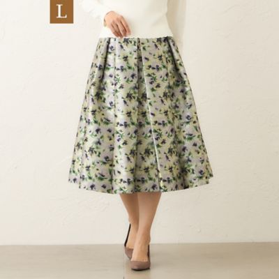 ＜TO BE CHIC L (Women/大きいサイズ)＞【Ｌ】アンティークフラワー刺しゅう　タックスカート（Ｗ７Ｓ１７６６３＿＿）