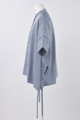 ENFOLD エンフォルド　DISTORTION SHIRT ブルー　ストライプ VOLUME－SLEEVE BASIC SHIRT