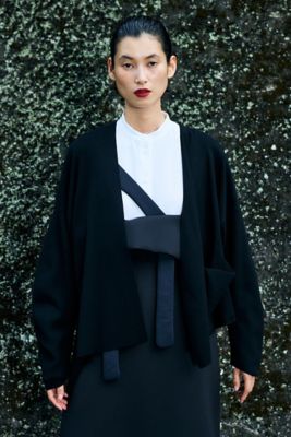 完売品✨エンフォルド　ダブルクロス ミニマルCARDIGAN　ネイビー ENFOLD - エンフォルド ENFOLD ダブルサテンミニマル