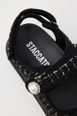 リ*コ様 ☆美品☆STACCATO パール装飾 スポーツサンダル 黒/白　23. ツイードパールWベルトウォームスポサン（350HS137