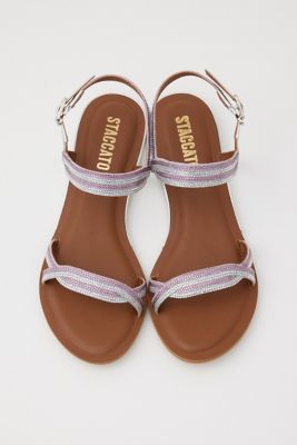 【美品】スタッカート (24.5) サンダル フラット ストラップ 希少デザイン STACCATO | メタストーンクロスフラット (サンダル ) |SHEL'TTER