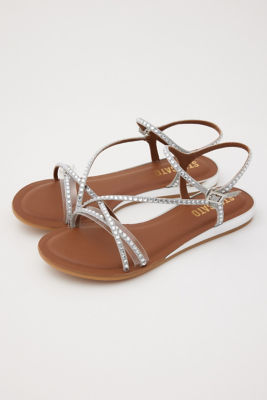 ガラスストーンで足元華やかに☆【ALDO】フラットサンダル メタストーンクロスフラット（350HS137－7865