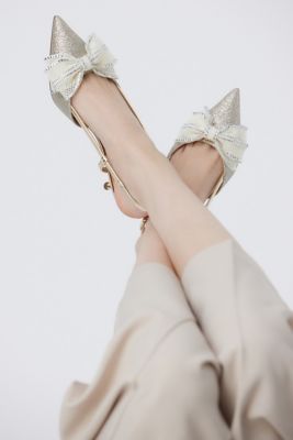 未使用✨　repetto　サンダリオン　メッシュフラットパンプス　リボン　白 グリッターメッシュリボンパンプス（350IS111－1055