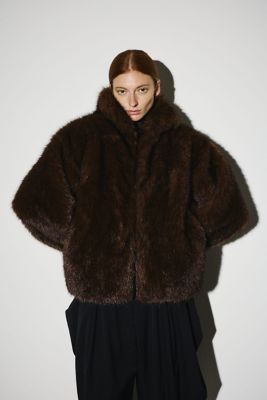 High collar faux fur jacket