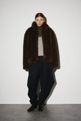High collar faux fur jacket