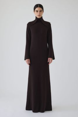Long high collar knit dress