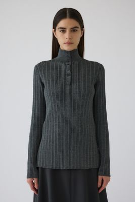 RIM.ARK (Women)/リムアーク Open collar rib knit tops(460ISL70-0261)