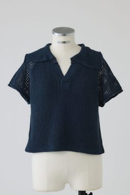 Linen mix open collar tops（460JSL70