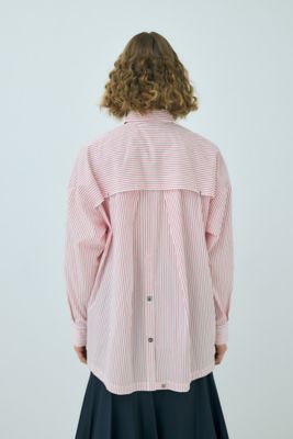 nagonstans ウォーターレペレント ストライプ ラウンドフレア シャツ water－repellent stripe round