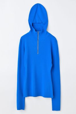 high－neck hooded rib pullover