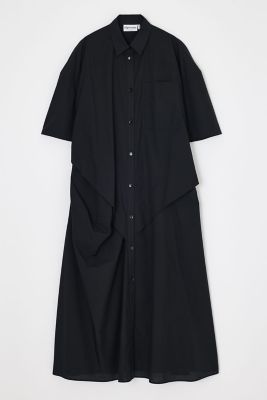 nagonstans tuck drape shirt dress ブラック wide tuck shirt dress（470JA833