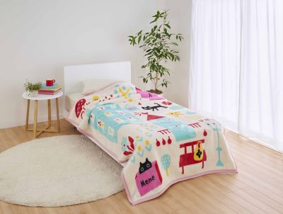 希少レアManyマニー布製コラージュ額女の子ベッドルーム61×43.5 マタノアツコ アクリルニューマイヤー毛布（毛羽部分