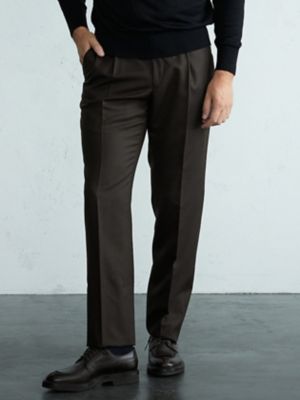 ＜Aquascutum (Men)＞ダークブラウンプレーンドレスパンツ（１タック）（２２０１４４３１２６）