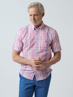 ＜Aquascutum (Men)＞Ｒｅｓｏｒｔ　Ｃｈｅｃｋ　Ｓｈｏｒｔ　Ｓｌｅｅｖｅ　Ｓｈｉｒｔ（２２０５２２６０２９）