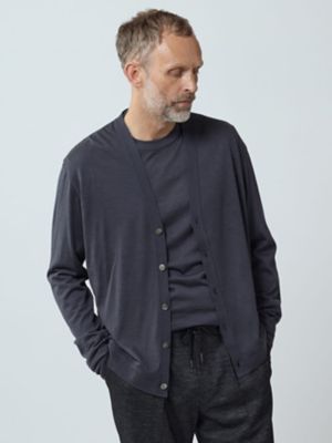 【新品】Aquascutum カーディガン 紺色 ロゴ刻印ボタン L AR51 LUXEAKMPLUS☆サイドロゴショールカラーニットカーディガン紺M☆LEON