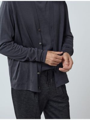 【新品】Aquascutum カーディガン 紺色 ロゴ刻印ボタン L AR51 ドットボタン ニットカーディガン