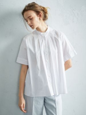 ＜Aquascutum (Women)＞刺繍ストライプ　スタンドカラータックシャツ（５００３２２０１２５）