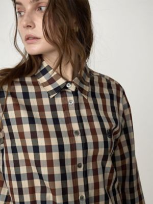 【美品】GIVENCHY コットンブラウス ビッグチェック BLK 比翼ボタン バックボタンデザインハイネックブラウス（シャツチュニック