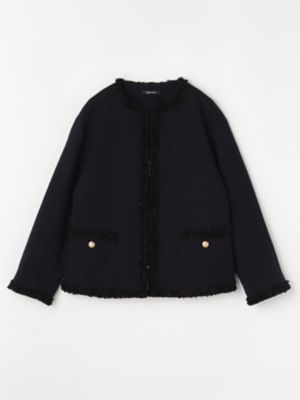 LA8010 アクアスキュータム ノーカラージャケット 綿 ツイード 紺 ８. LA8010 アクアスキュータム ノーカラージャケット 綿 ツイード