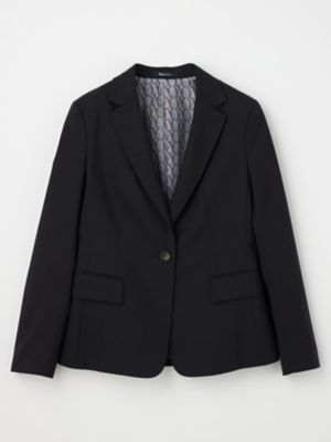 新品✨Aquascutum　セットアップ　ウール　ストライプ×レオパード　黒 セットアップ対応】ストレッチツイル ノーカラージャケット