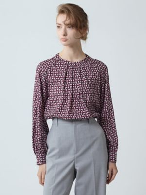 【極美品】ウールチェックプリントバンドカラーブラウス ブロッククラブチェックプリントブラウス（5005420052