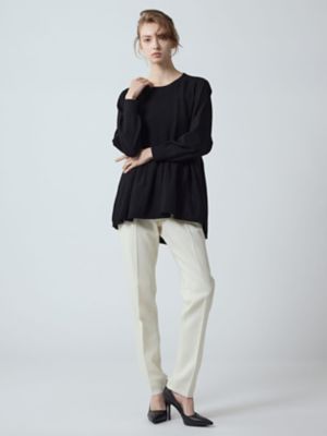 ma_sa　スラックス&ペプラムニット 構築ニット・裾メッシュペプラムトップス/40代50代からの