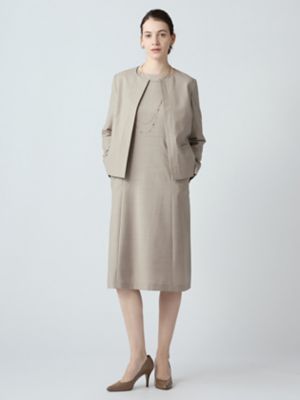 【美品 】Aquascutum  上質ウールスーツ ノーカラージャケット&amp;SK セットアップ対応】サマーウールノーカラージャケット