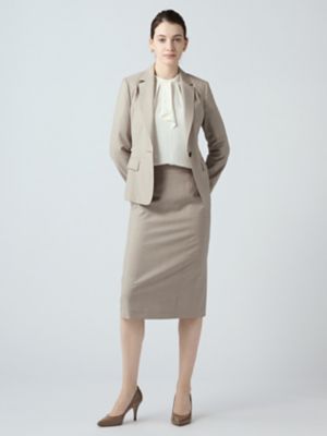 【美品】 Aquascutum スカートスーツセットアップ 10 グレージュ セットアップ対応】サマーウールスカート（5006230016