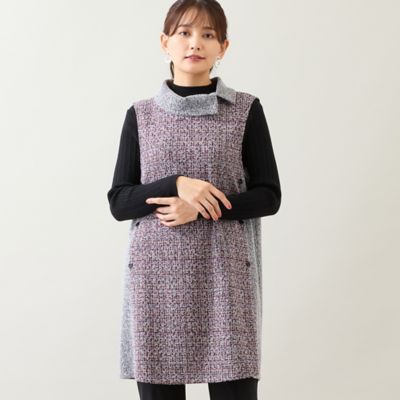 ＜LOBJIE (Women)＞【洗える】ロールカラーチュニックベスト（１２００１６１１）