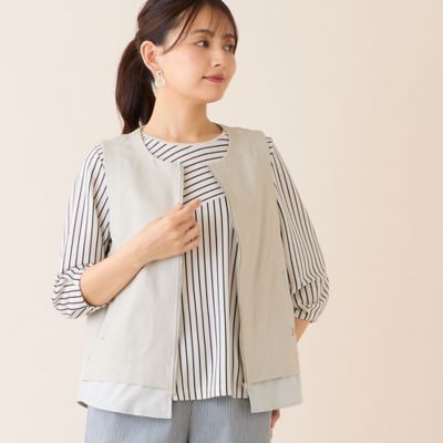 ＜LOBJIE (Women)＞【洗える】デニムライクペプラムベスト（１２００２６２１）