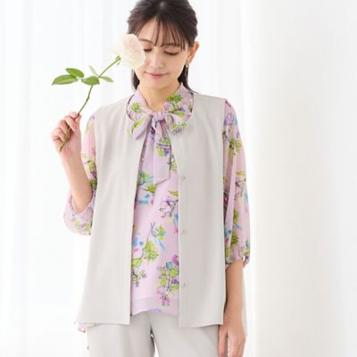 洗える・吸水速乾・セットアップ可】ストレッチツイルノーカラージレ